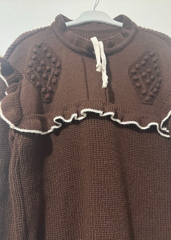 Bohem Tarz Uzun Kahverengi Triko Kazak - Görsel 4