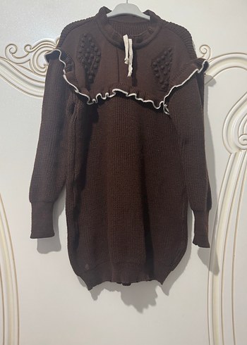 Bohem Tarz Uzun Kahverengi Triko Kazak - Görsel 5