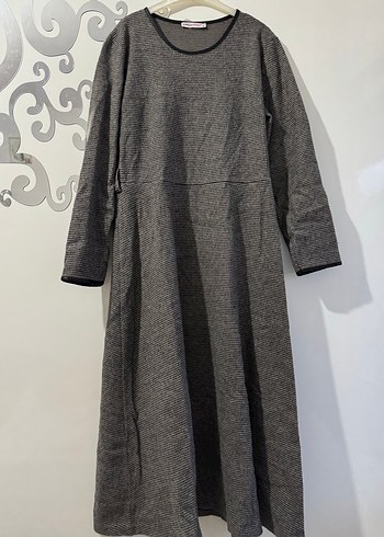 Gri Uzun Keten Kadın Elbise - Görsel 4