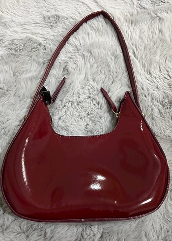 Parlak Bordo Kadın Deri Omuz Çantası - Görsel 2