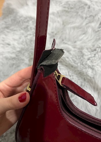 Parlak Bordo Kadın Deri Omuz Çantası - Görsel 3