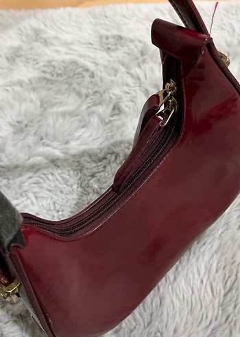 Parlak Bordo Kadın Deri Omuz Çantası - Görsel 4