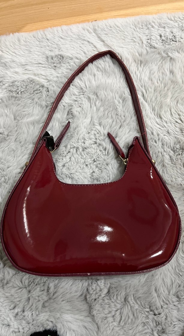 Parlak Bordo Kadın Deri Omuz Çantası - Görsel 2