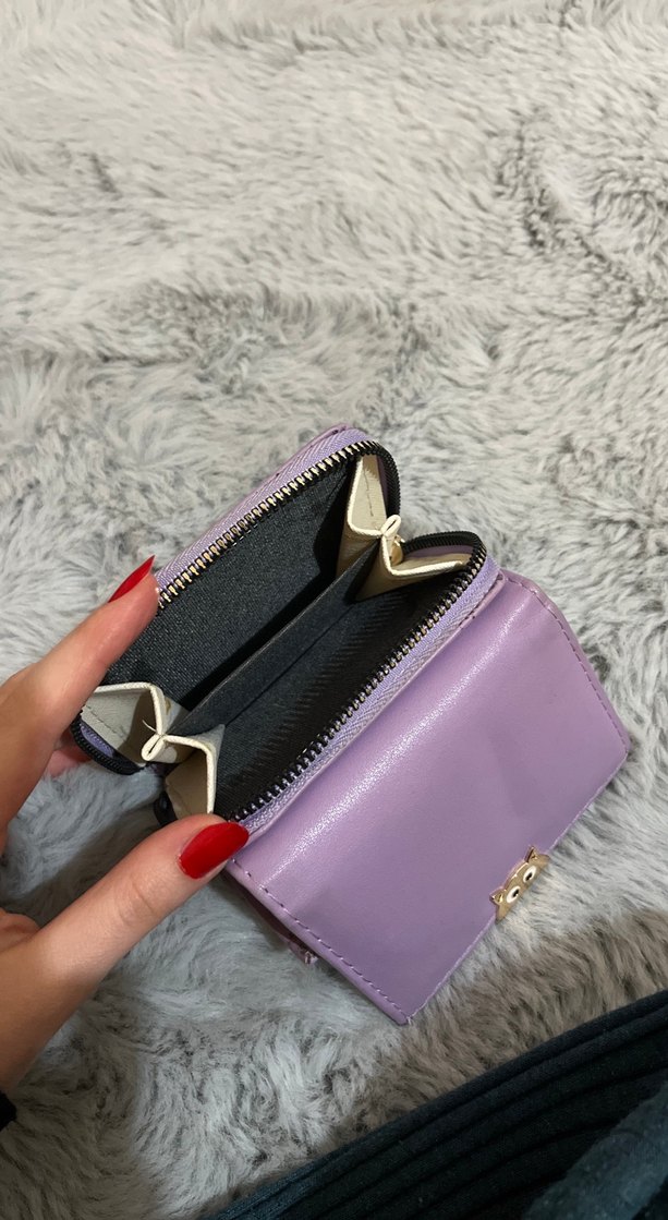 Mor Deri Fermuarlı Kadın Cüzdanı - Görsel 4