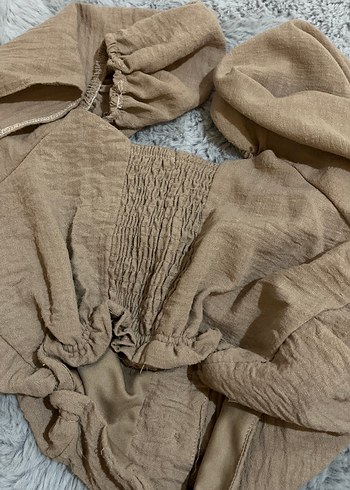 Bej Keten, Düğmeli Kadın Bluz - Görsel 4