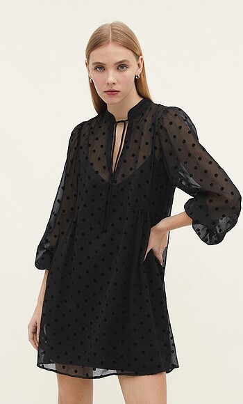 Stradivarius Polka Dot Puantiye Elbise Vintage Tül Şifon