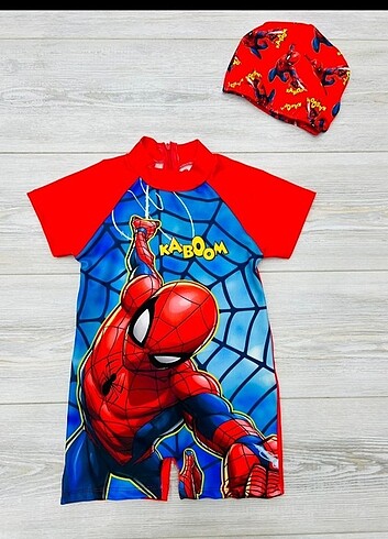 2.3 yaş Spiderman baskılı boneli mayo 