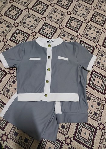 l Beden Düğmeli Gri Kadın Eşofman Takımı