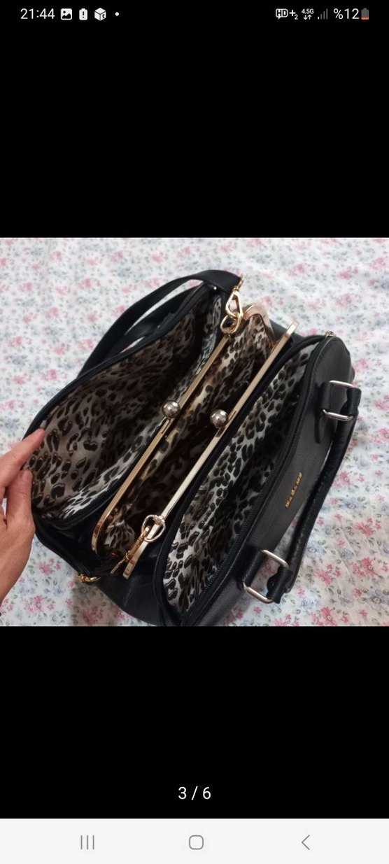 Siyah Deri Kadın El Çantası - Modern Klasik - Görsel 3