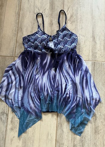 Bohem Tarzı Mavi Drapeli tankini elbise Mayo - Görsel 5