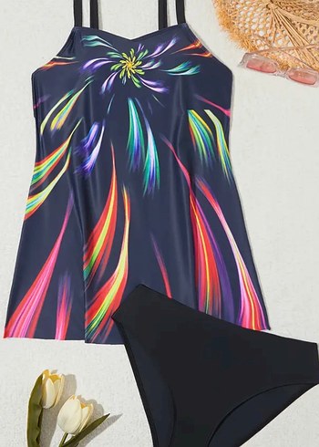 Bohem Tarz çok renk Desenli Kadın tankini elbise Mayo - Görsel 4