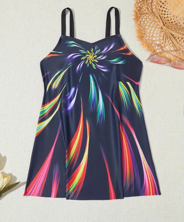 Bohem Tarz çok renk Desenli Kadın tankini elbise Mayo - Görsel 5