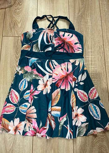 Mavi Çiçek Desenli Bohem  elbiseli Mayo L beden - Görsel 6