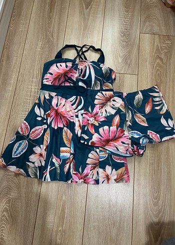 Mavi Çiçek Desenli Bohem  elbiseli Mayo L beden - Görsel 5