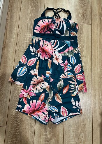 Mavi Çiçek Desenli Bohem  elbiseli Mayo L beden - Görsel 4