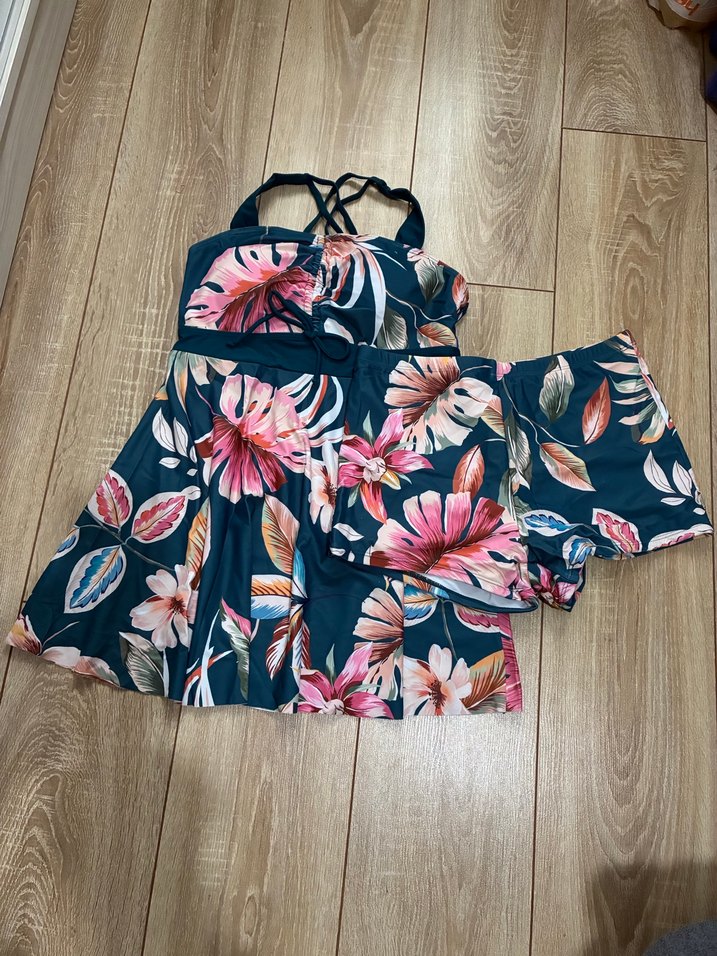 Mavi Çiçek Desenli Bohem  elbiseli Mayo L beden - Görsel 5