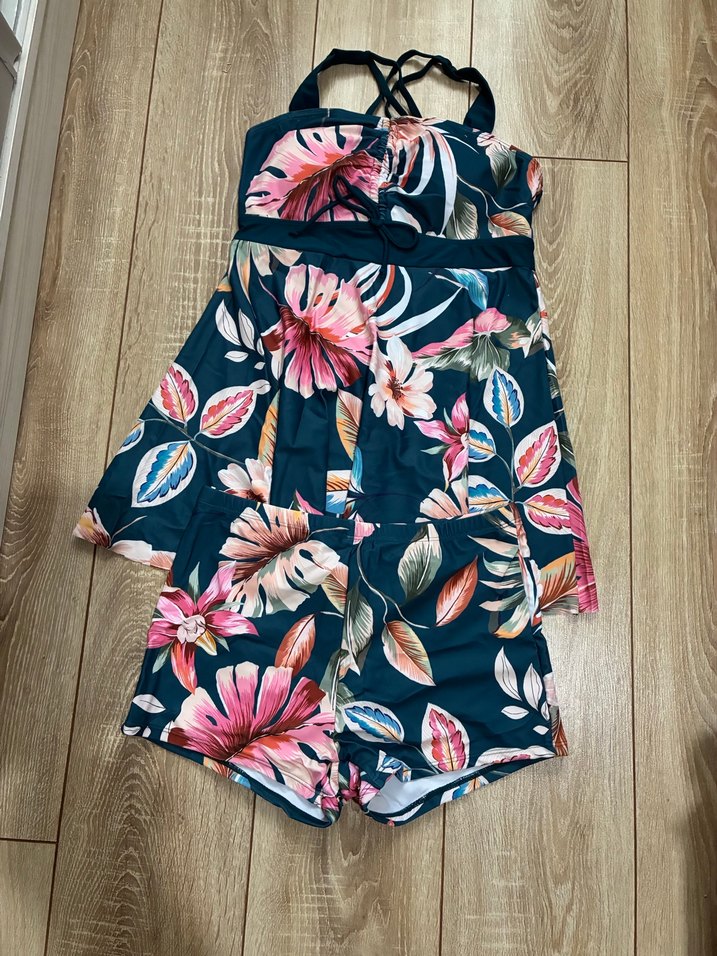 Mavi Çiçek Desenli Bohem  elbiseli Mayo L beden - Görsel 4