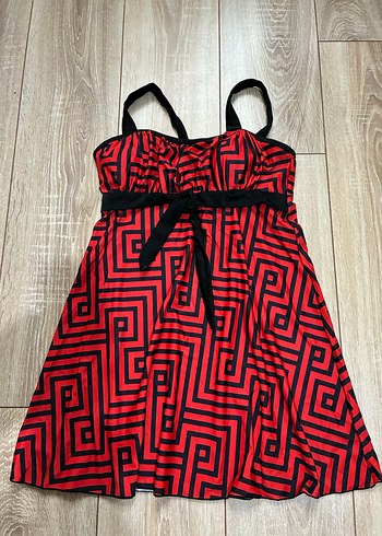 Kırmızı Desenli Kemerli elbise tankini Mayo M beden - Görsel 3