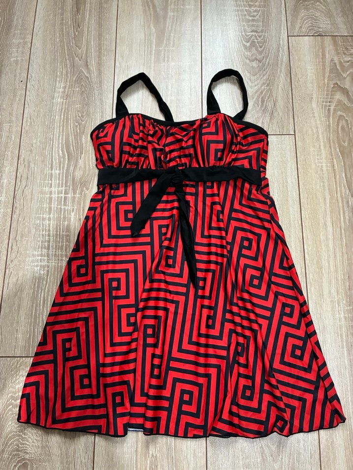 Kırmızı Desenli Kemerli elbise tankini Mayo M beden - Görsel 3