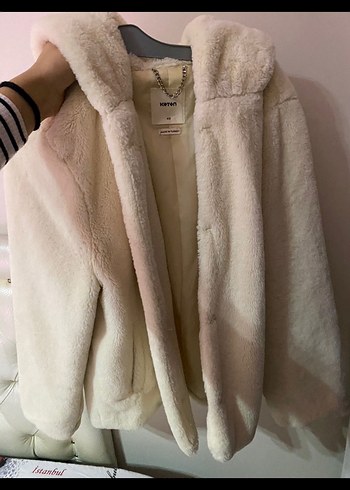 Beyaz Peluş Kadın Kışlık Mont - Görsel 3