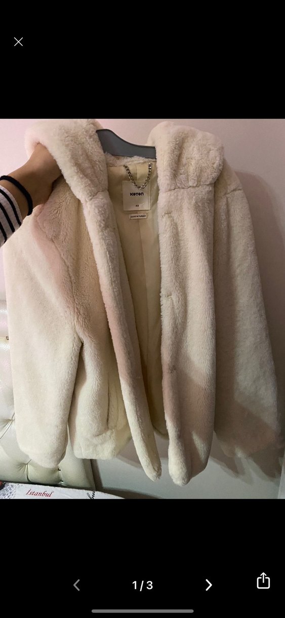 Beyaz Peluş Kadın Kışlık Mont - Görsel 3
