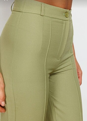 Trendyol & Milla Yeşil Straight Düz Kesim Yüksek Bel Dikişli Dokuma Pantolon