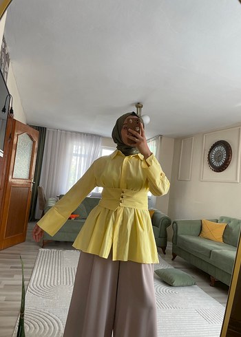 Sarı Düğmeli Uzun Kollu Salaş Tunik