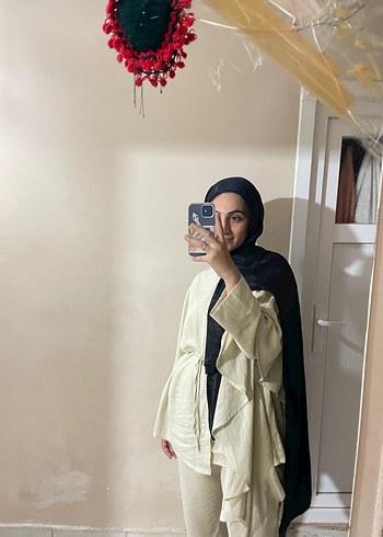 Kadın Keten açık yeşil Salaş Midi Takım - Görsel 2