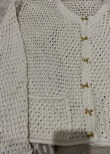 Kadın Bohem Nakışlı Beyaz Örgü Hırka - Görsel 2