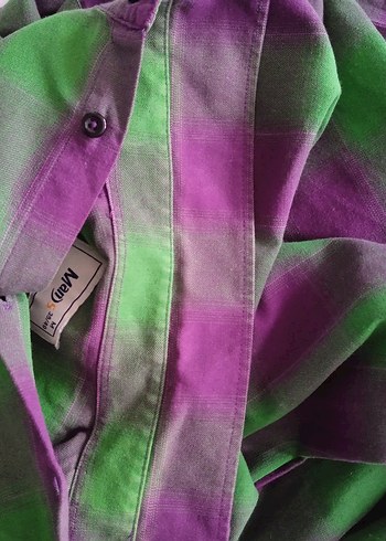 Erkek Mor-Yeşil Batik Desenli Düğmeli Gömlek - Görsel 3