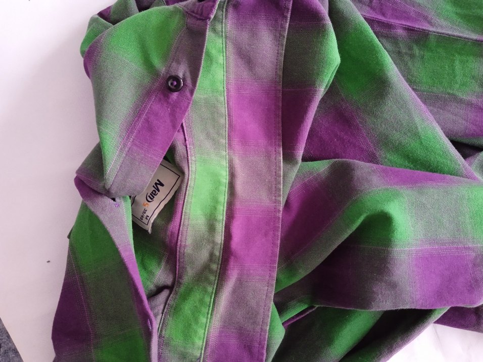 Erkek Mor-Yeşil Batik Desenli Düğmeli Gömlek - Görsel 3