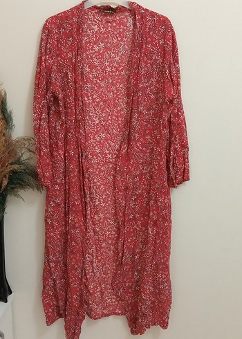 Uzun Kırmızı Bohem Bağlamalı Kadın Kimono