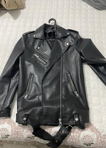 Stradivarius Siyah Deri Biker Ceket
