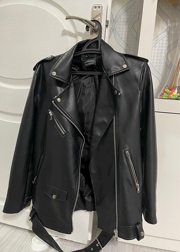 Siyah Deri Biker Ceket