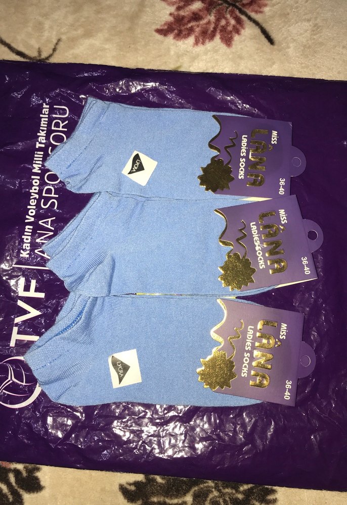 Renkli Baskılı Mini Mavi Spor Çorap - Görsel 2