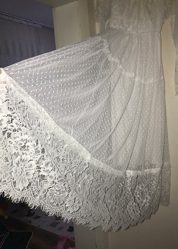 Dantel Detaylı Beyaz Uzun Bohem Elbise - Görsel 3