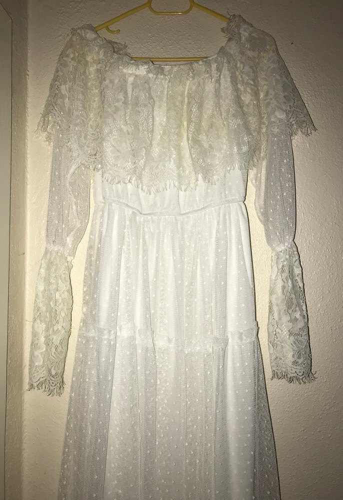 Dantel Detaylı Beyaz Uzun Bohem Elbise - Görsel 2