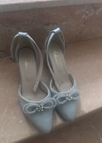 Gri Saten Topuklu Kadın Abiye Ayakkabı - Görsel 2