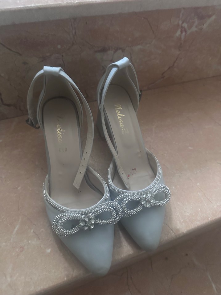 Gri Saten Topuklu Kadın Abiye Ayakkabı - Görsel 2