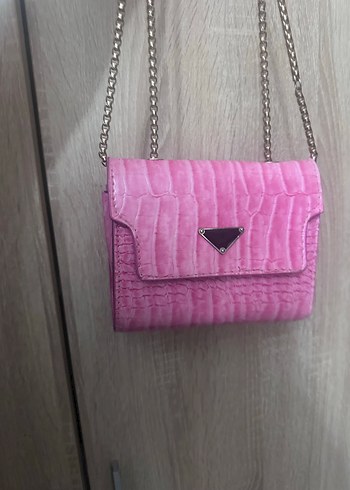 Diğer Pembe Parlak Deri Yılan Desenli Kadın Çanta