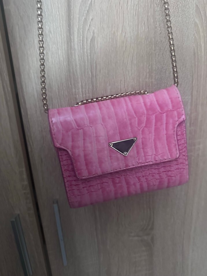 Pembe Parlak Deri Yılan Desenli Kadın Çanta - Görsel 2