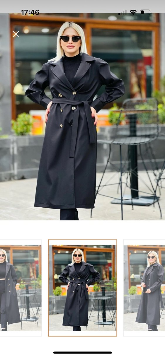 Siyah Uzun Düğmeli Kadın Trençkot - Görsel 2