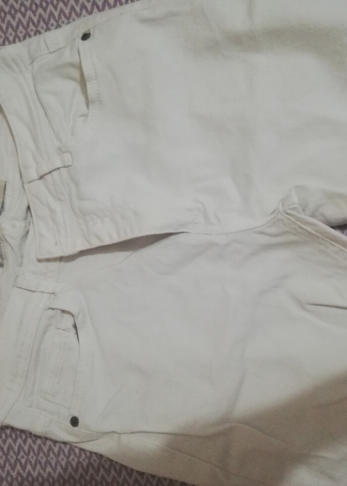 Büyük beden beyaz renk dar kot pantolon  - Görsel 5