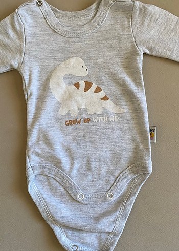 Gri Bebek Erkek Kolsuz Body Sarı Detaylı - Görsel 3