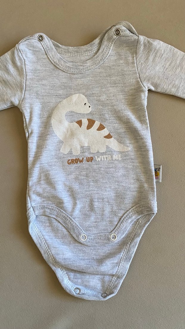 Gri Bebek Erkek Kolsuz Body Sarı Detaylı - Görsel 3