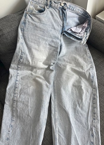 Gri Düğmeli Bol Kesim Midi Kot Pantolon