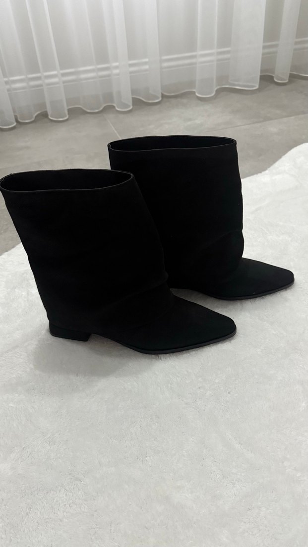 Siyah Süet 3 cm topuklu Kadın Bot - Görsel 2
