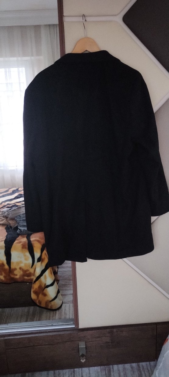 Erkek Siyah Midi Düğmeli Klasik kaşe mont - Görsel 2