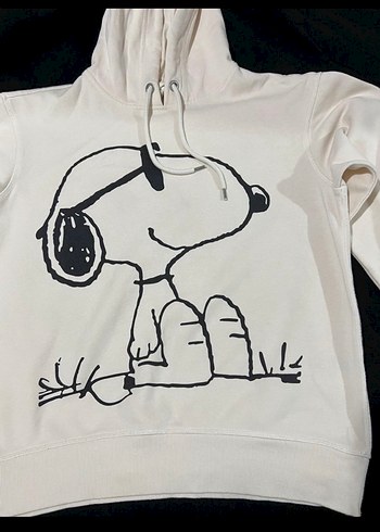 Beyaz Kapüşonlu Snoopy Baskılı Sweatshirt