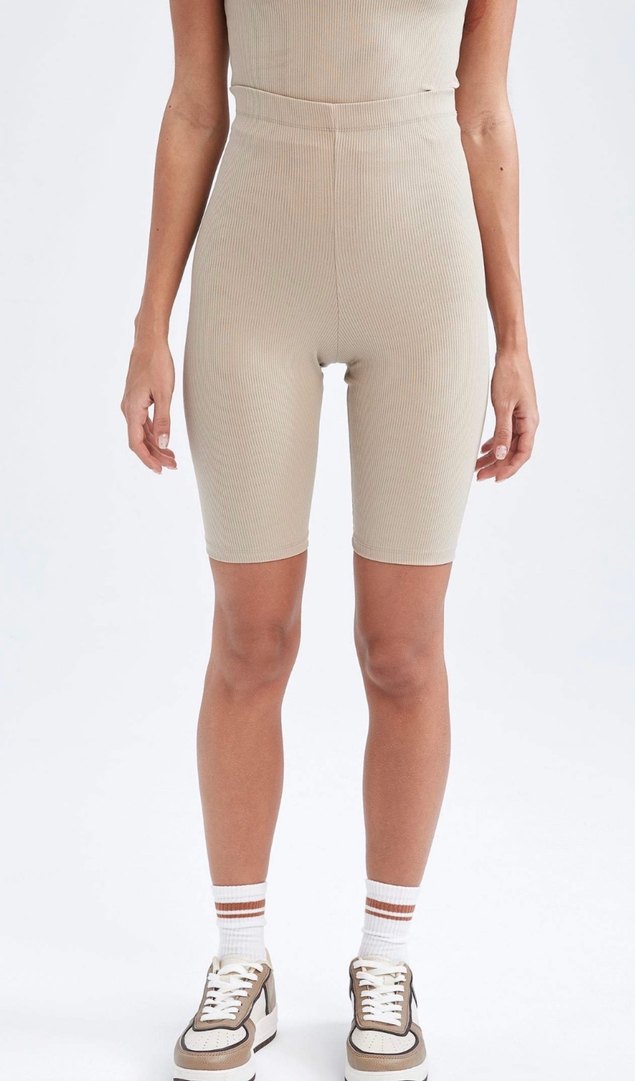 H&M Sıfır Bej Rengi Yüksek Bel Fitilli Tayt - Görsel 4